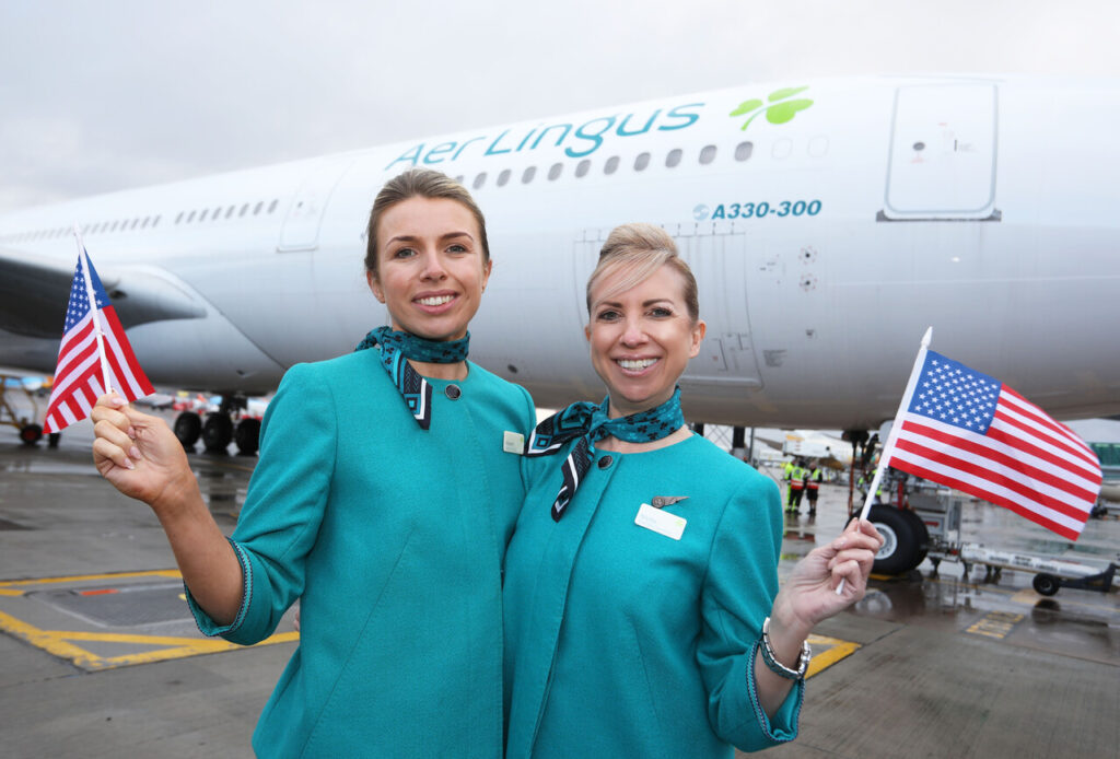 Pictured are Aer Lingus Manchester Cabin Crew Niamh Keegan and Nicola Carooza