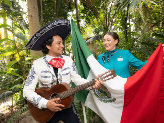 Pictured is performer Johnny Arias alongside Aer Lingus Cabin Crew Alannah Prunty at the launch of the launch of Ireland’s first direct flight from Dublin to Cancun starting in January 2026. The new route will operate on the A330 300 aircraft, offering Irish travellers a seamless route to the warmth of Mexico’s stunning beaches and vibrant cultural heritage. This new direct service provides an effortless way for those looking to escape the cold Irish winter months, all while avoiding the hassle of long stopovers. For more information, visit aerlingus.com (Image:Naoise Culhane)