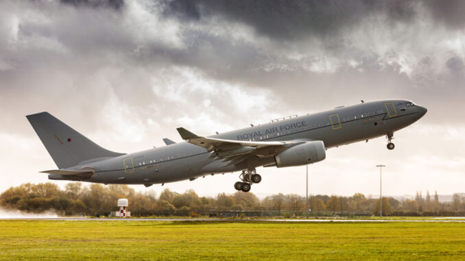 The first 100% SAF powered RAF Voyager takes flight (MOD Crown Copyright)