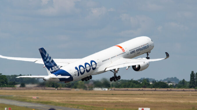Airbus A350-100 gets airborne at the 55th Paris International Airshow (Image: UK Aviation Media) Airbus A350-100 gets airborne at the 55th Paris International Airshow (Image: UK Aviation Media)