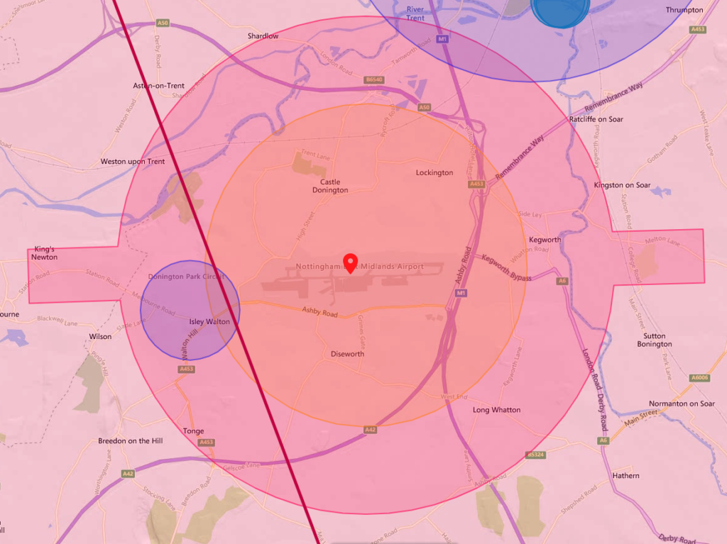 East Midlands Airport Flight Restriction Zone for Drones