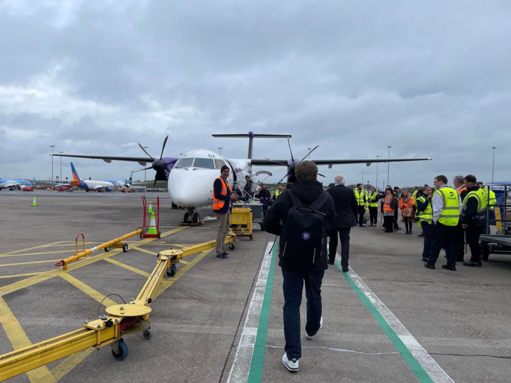 Boarding the first Flybe flight (Image: Harrison Sharp)