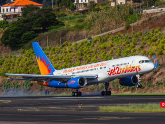 Jet2 Boeing 757 G-LSAN touches down at Funchal Airport, Madeira (Image: UK Aviation Media)