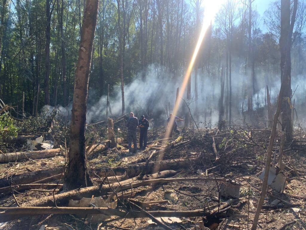 An image widely shared on social media shows the crash site in the fforest where the Superjet 100 came down