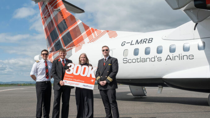 Loganair is celebrating a major milestone, having flown 300,000 passengers through Heathrow Airport Loganair is celebrating a major milestone, having flown 300,000 passengers through Heathrow Airport