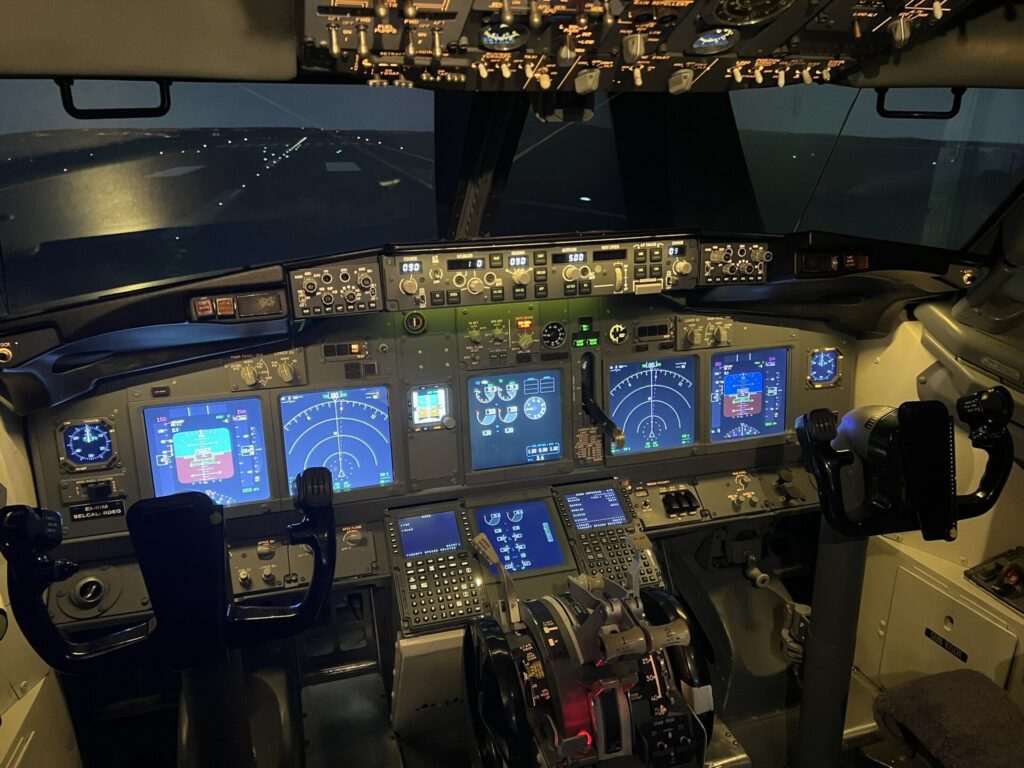 The flight deck of JetEx Simulation's Full Motion Boeing 737-800 Simulator