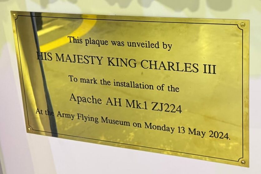 Apache AH Mk1 Plaque unveiled by HM King Charles III