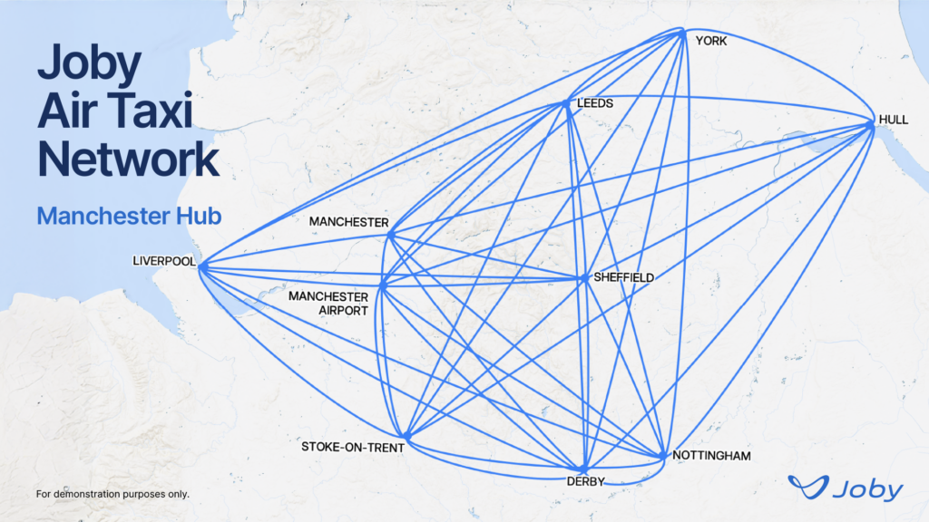 Joby's potential air taxi network for Manchester Airport