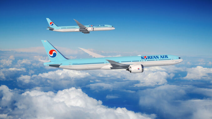 Boeing and Korean Air announced today the airline's intent to purchase up to 50 of Boeing's highly fuel-efficient widebody airplanes, including 20 777-9s and 20 787-10s with options for 10 more of the largest 787 Dreamliner variant.