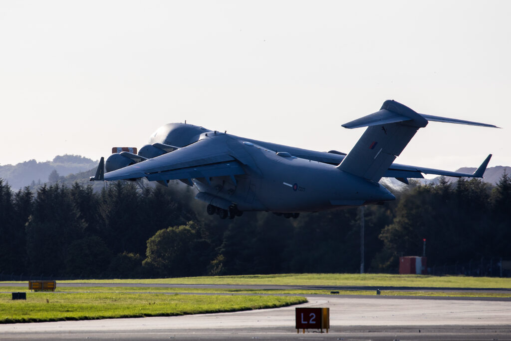 The C17 aircraft departed Edinburgh International Airport bound for RAF Northolt. (© Crown Copyright 2022)