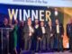Loganair team collecting Domestic Airline of the Year Award