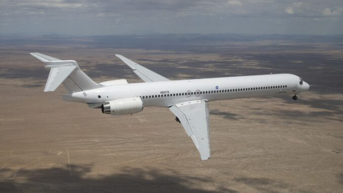 Boeing will modify this MD-90 to test the Transonic Truss-Braced Wing configuration as part of NASA’s Sustainable Flight Demonstrator project. (NASA photo) (PRNewsfoto/Boeing)