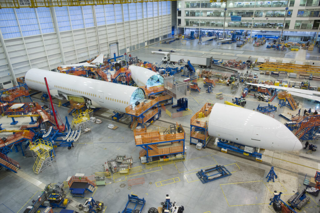 Boeing teammates in North Charleston, S.C., started final assembly of the first 787-10 Dreamliner, marking yet another on-time milestone for the development program. Seen here is the beginning of the final assembly process. (Boeing photo)