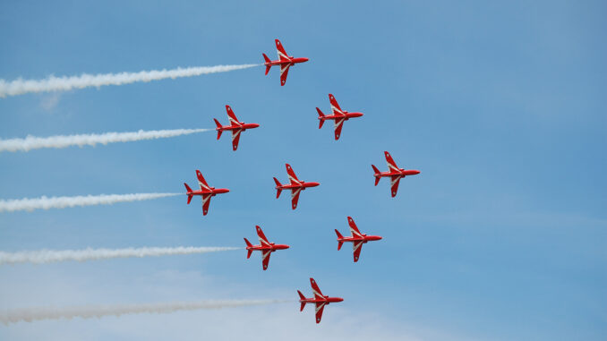 The Red Arrows in Diamond Nine (Image: UK Aviation Media)