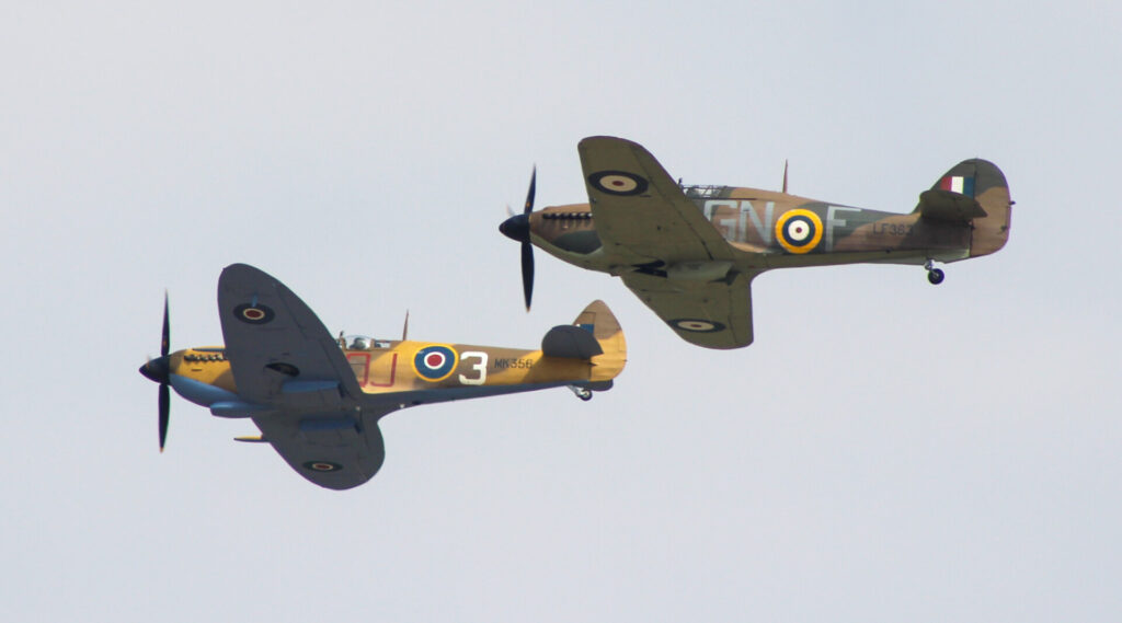 A BBMF Spitfire and Hurricane fly in formation (Image: UK Aviation Media)