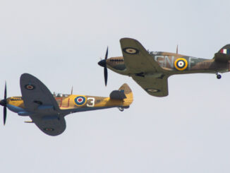 A BBMF Spitfire and Hurricane fly in formation (Image: UK Aviation Media)