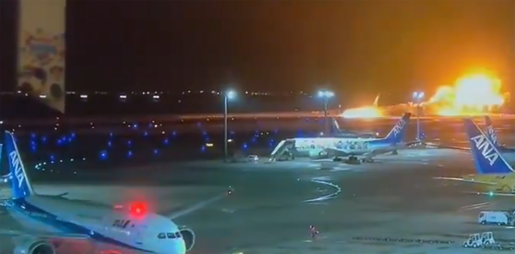 Security Video captured the moment of impact between the two aircraft at Tokyo Haneda Airport