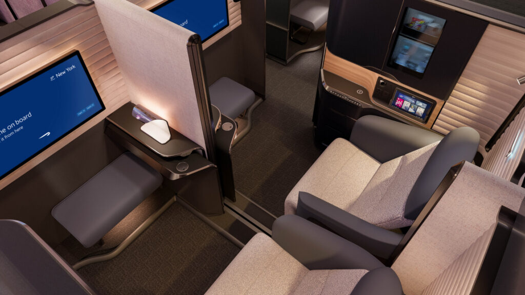 British Airways new first class seat which can create a shared lounge sapce in the central suites